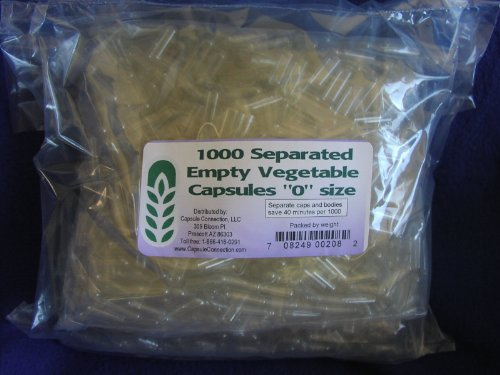Capsule Connection 1000 Separated Empty Vegetable Capsules, 0 Size, 1000 Count Bag