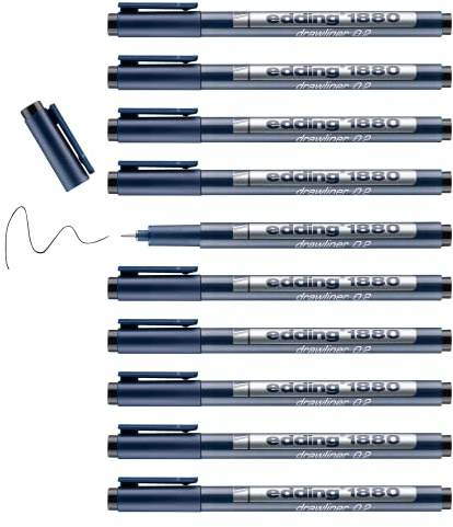 edding 1880 Präzisionsfeinschreiber - schwarz - 10 Stifte - Linienbreite 0,3 mm - Fineliner zum präzisen Schreiben und Skizzieren - feine, metallgefasste Spitze - Lineal- und schablonengeeignet