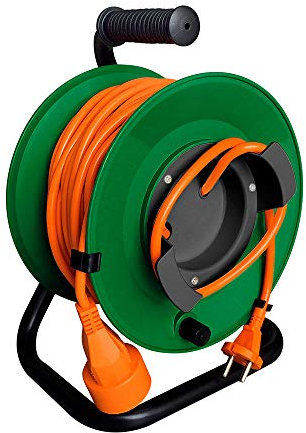 Enrouleur sans Prise 2x1,5 mm² 25m Pied métal + Coupe Circuit - Vert/Orange - Zenitech