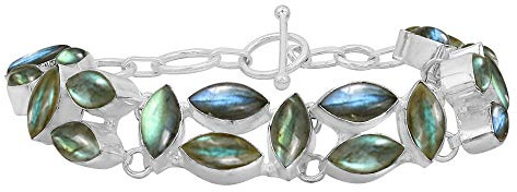 Natural Labradorite 925 Silver Overlay Handmade Gemstones Bracelet for Women - Multi Stone Bohemian Vintage Style Jewelry Statement Bracelet - Gift for Mom Wife Sister