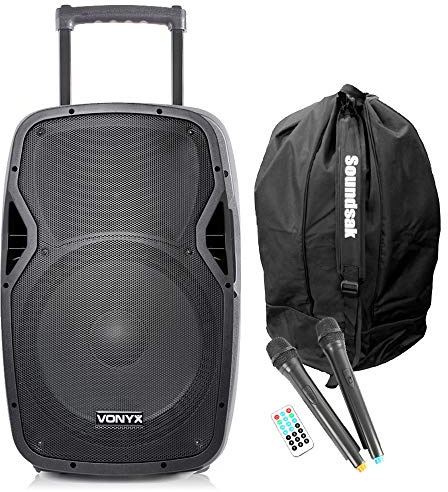 Vonyx AP1500PA Portable PA System Kit with 15 Battery Powered Bluetooth Speaker, Wireless UHF Handheld Microphones & Protective Carry Bag - 800W Mobile Sound Solution for DJs & Performances