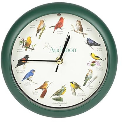 Mark Feldstein, Audubon Singing Bird Clock, 8 Inch, Green
