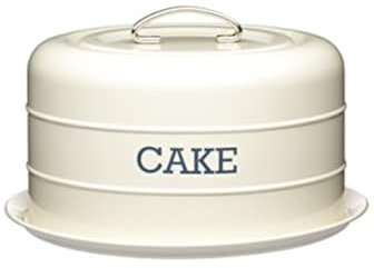 KitchenCraft Living Nostalgia Kuchendose, luftdichte Kuchendose / Kuchenkuppel, 28,5 x 18 cm, creme antik