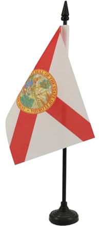 AZ FLAG Drapeau de Table Floride 15x10 cm Polyester 100D Socle Plastique | Usage intérieur Drapeau de bureau floridien finition cousue et bords renforcés avec mât en plastique et socle en plastique