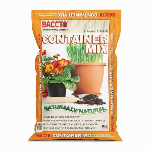 Michigan Peat Company BACCTO Container Mix, Indoor Outdoor Blend with Organic Peat, Starter & Nutrients for 6 Inch or Larger Planters, 1.5 Cubic Feet