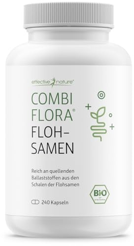Effective Nature - Combi Flora Bio Flohsamenschalen Kapseln, Psyllium Husk | 3600 mg pro Tag - hochdosiert - vegan, laborgeprüft, ohne Zusätze