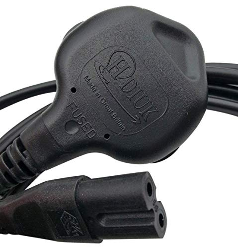 HDIUK 3 metre Figure 8 C7 mains power cable 2 pin IEC fitted with UK plug. Made in the UK