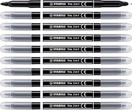 STABILO - Filzstift und Fineliner in einem - Trio 2 in 1-10er Pack - schwarz