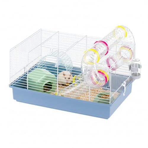 Ferplast Paula stor hamsterbur – rymlig interaktiv livsmiljö med externt tunnelsystem – träningshjul och tillbehör ingår – enkel rengöring, 46 x 29,5 x h 24,5 cm