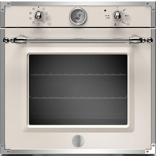 F.LLI BERTAZZONI HERITAGE F609HEREKTAX, Forno Incasso Elettrico Multifunzione Ventilato, 76 Litri, 9 Funzioni, Classe A, Termometro Analogico, Manopole Metallo, Design Retrò, Avorio/Inox, cm. 60x60