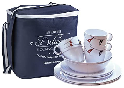 Marine Business Regata Pack vajilla con Cesta Redonda, Melamina, Multicolor, 25 x 25 x 25 cm, 16 Unidades