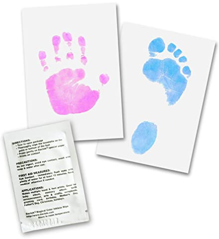Set speciali di impronte magiche per le impronte di mani e piedi di neonati, bambini e ragazzi fino agli adulti | Dactek (1 x salvietta / 6 x carta speciale, rosa)