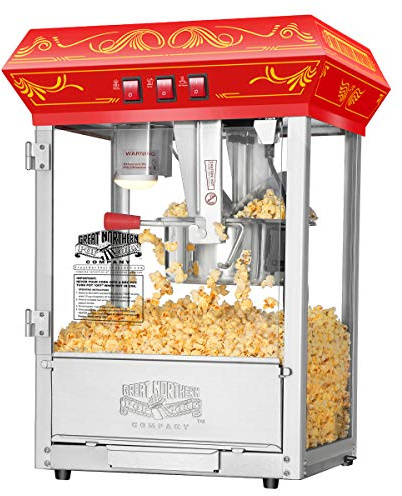 Good Time Popcorn Machine - 3-Gallon Popper with Steel Kettle, Old Maids Drawer, Warming Tray, and Scoop for Home by Great Northern Popcorn (Red)