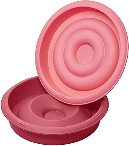 Lurch 85033 FlexiForm rund mit Herzfüllung 2teilig / Backform, Innenmaß 21 cm, aus 100% BPA-freiem Platin Silikon, rubinrot/Watermelon
