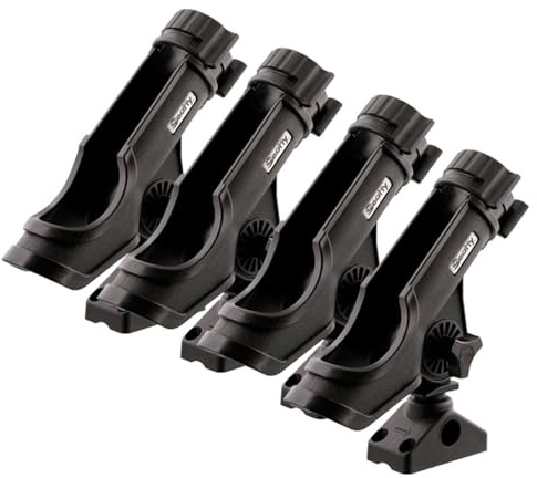 Scotty Quad Powerlock Rutenhalter mit 241 Seiten-/Deckhalterung, Schwarz | 4 Stück 241 Seitendeck-Halterungen, multifunktionale Rutenhalter