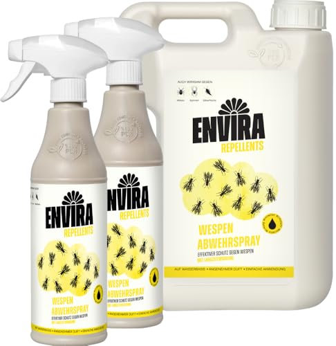 Envira Wespen Abwehrspray 2 x 500 ml + 2 Liter - Wespen vertreiben - Spray mit Langzeitwirkung gegen Wespen - Mittel gegen Wespen für Wohnung, Dachboden, Garten - Effektive Wespen-Abwehr