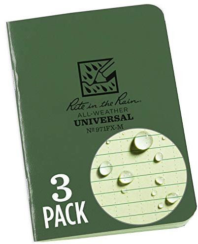Rite in the Rain Wetterfestes Mini-Notizbuch, 8,9 x 11,4 cm, grüner Einband, Universal-Muster, 3er-Pack (Nr. 971FX-M), 4,625 x 3,5 x 0,125