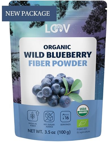 Polvo de Fibra de Arándano Silvestre LOOV – Elaborado a partir de pieles y semillas de arándano silvestre nórdico orgánico – Alto en fibra, fuente de proteína, sin azúcar añadido, 100 g