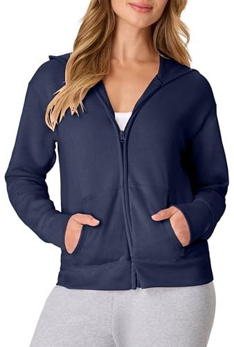 Hanes Women's EcoSmart Full-Zip Hoodie Sweatshirt, Navy, Medium