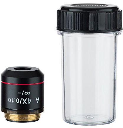 AmScope A4X-INF-B 4X Infinity Achromatic Microscope Objective with Black Finish