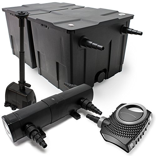 Wiltec Komplettset: CBF-350B Teichfilter bis 60000 L Teichfilteranlage Durchlauffilter, NEO10000 Teichpumpe 10000l/h 80W, CUV-236 Teichklärer UVC Klärer mit 36W, HJ-943 Springbrunnenpumpe 800l/h 16W
