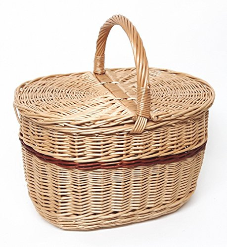 Tigana Picknickkorb mit Zwei Deckel Einkaufskorb aus Weide (40 x 30 cm - 2F)