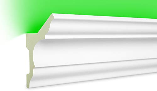HEXIM LED Stuckleisten aus PU - Indirekte Beleuchtung mit modernen Deckenleisten, lichtundurchlässig, leicht und schlagzäh - (20 Meter Sparpaket LED-4 80x48mm) Zierprofil, Stuck, Deckenbeleuchtung