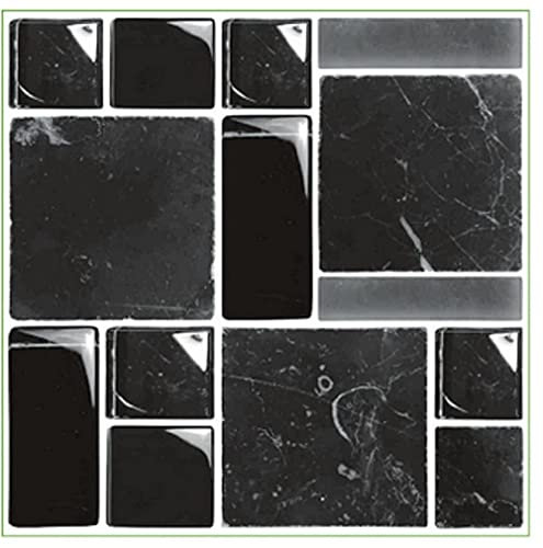 Pack of 10 Tile Stickers Black Stone Marble Mosaic Effect self Adhesive Wall Art Decor Tile transfers Bathroom backsplash Kitchen splashbacks Peel and Stick Tile Cover