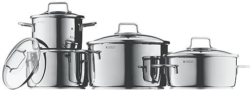 WMF Pot Set 4-Piece Astoria Pouring Rim Glass Lid Cromargan® Stainless Steel Polished Suitable for Induction Hobs Dishwasher-Safe