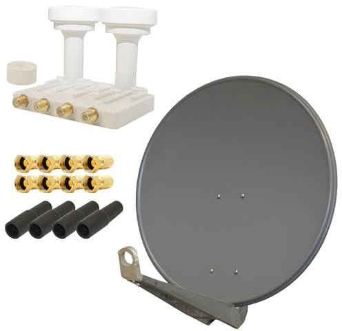 PremiumX DELUXE85 Aluminium 85cm Digital SAT Schüssel Spiegel in Anthrazit + Monoblock Quad PXMB-6QW LNB WE 0,1dB Astra 19,2° Hotbird 13° + 4X Gummitülle 8X F-Stecker
