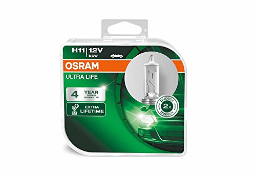 Osram ULTRA LIFE H11, Halogen-Scheinwerferlampe, 64211ULT-HCB, 12V PKW, Duobox (2 Stück)