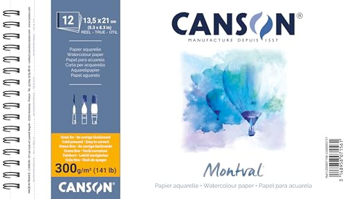 CANSON Montval - Album spiralé 12 feuilles papier aquarelle 13.5x21-300g/m² - Grain fin
