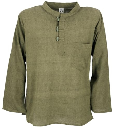 GURU SHOP Nepal fiskarskjorta, Goa hippie-skjorta, yogaskjorta, fritidsskjorta, män, Älggrön, L