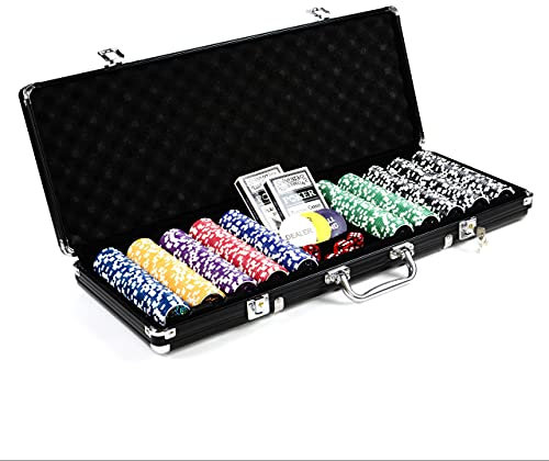 Pokerkoffer Black Edition mit 500 abgerundeten Ocean Champion Chips hochwertige Metallkern Jetons 12 g Pokerset mit viel Zubehör 2 Pokerdecks schwarzer Aluminiumkoffer Black Jack Texas Holdem