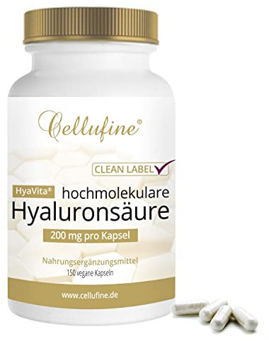 Cellufine® HyaVita Hyaluronsäure 150 Kapseln – hochdosiert, hochmolekular, glutenfrei, vegan – 150 glutenfreie Kapseln mit HyaVita Hyaluronsäure I natürlich & ohne Konservierungsstoffe