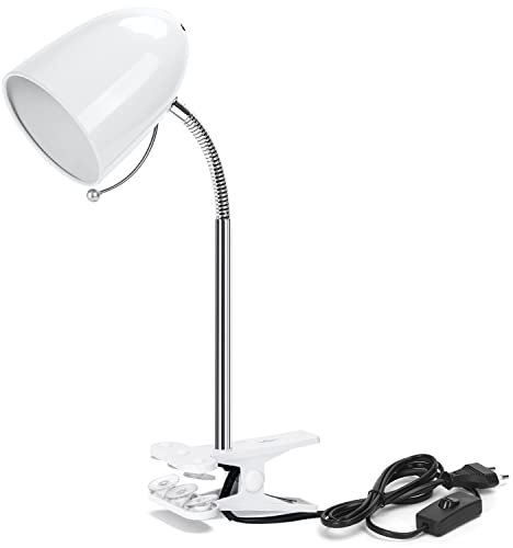 Aigostar Lampara Escritorio con Pinza Retro E27, Flexo Escritorio sin Bombilla, Luz Lectura con Clip con Cable de 153 cm, Cuello Flexible, Blanco (Máx. 240V)