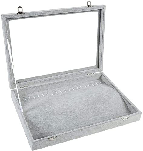 BASUWELL Velvet Glass Necklace Bracelet Anklet Display Storage Holder Jewellery Storage Box Case Organiser
