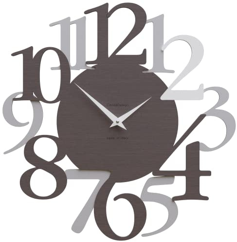 CalleaDesign Moderne Wanduhr Russell - Italienisches, große Ziffern, Dekoration für Heim und Büro, geräuschlos, Made in Italy [Aluminium, Weiß, Eiche Wenge].