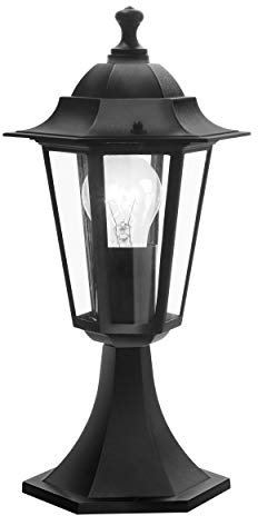 Eglo Laterna 4 Outdoor Lamp, 6 Panel Pedestal Light, Black Cast Aluminium and Glass Base, E27 Socket, IP44