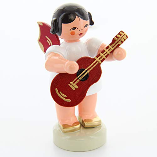 Engel mit Gitarre - Rote Flügel - stehend - 6cm / Weihnachtsengel - Original Erzgebirge Engel -Kunstgewerbe Uhlig