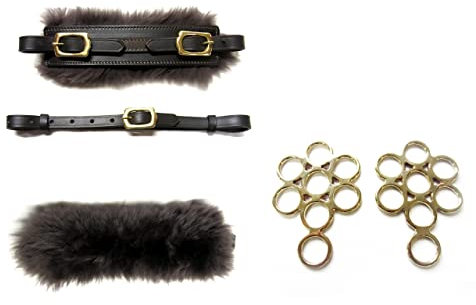 PS Pferdeartikel Set Gebisslose Zäumung Hackamore Flower Gold - Echt Schaffell Farbe Braun mit goldenem Beschlag