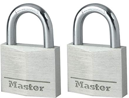 Master Lock 9140EURT Förpackning med 2 nyckelhänglås i aluminium, gråa, 4 x 5,9 x 1,3 cm