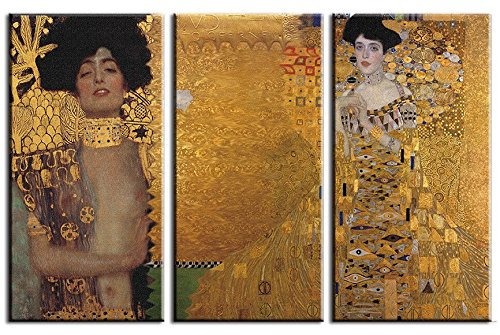 time4art Gustav Klimt Print Canvas 3 Bild 3 x 80x40cm 120x80cm Judith I und Adele Bloch-Bauer I auf Keilrahmen Leinwand