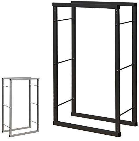 V2Aox Kaminholzständer Metall, Kaminholzregal innen, Holzständer Regal für Aufbewahrung von Kaminholz, Brennholz und Feuerholz, Farbe:Schwarz, Größe:100 x 100 cm