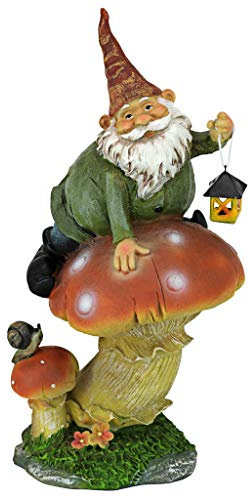 Garden Gnome Statue - Tesla the Garden Gnome with the Lamp - Lawn Gnome