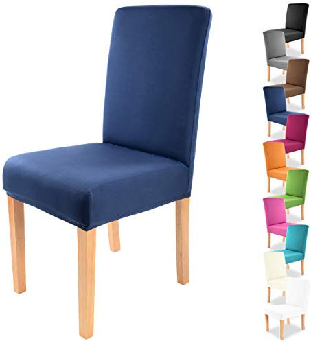 Gräfenstayn® Stretch-Stuhlhusse Charles - runde und eckige Stuhllehnen - bi-elastische Passform mit Öko-Tex Siegel Standard 100: „Geprüftes Vertrauen“ (Blau)