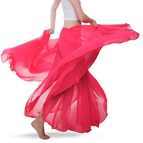 ROYAL SMEELA Chiffon-Bauchtanz-Rock für Frauen, Bauchtanz-Kostüm, Outfit, Tribal-Maxi-Röcke, einfarbiger Rock, Voile - Pink - Einheitsgröße