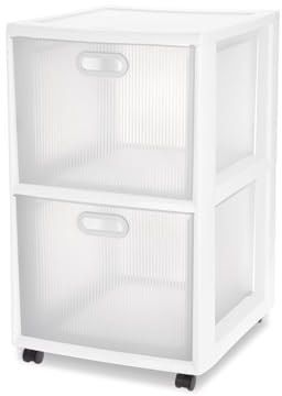 Sterilite 2 Pack Ultra 2 Drawer Storage Cart, Plastic Rolling Filing Organizer with Wheels, White