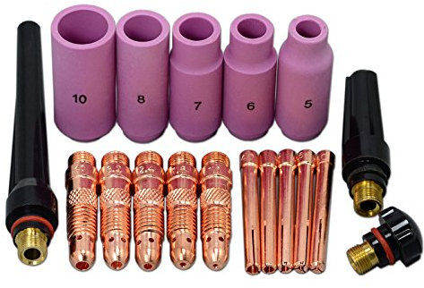 RIVERWELD TIG-Spannhülsen und Aluminiumoxid-Düsenkeramikbecher 10N-Serie TIG-Rückkappen 57Y02 57Y03 57Y04 Verschiedene Größen für QQ300 PTA DB SR WP 17 18 26 WIG-Schweißbrenner 18 Stück