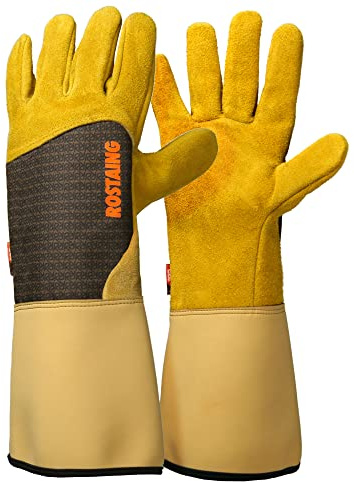Guantes ROSTAING RONCIER - Par de Guantes de Jardinería - Protección de Cuero - Guantes de Jardinería para Espinas y Zarzas y Guantes de Trabajo, Beige